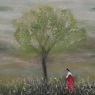 The lonely woman, acrylic, 25×25 cm (2021)