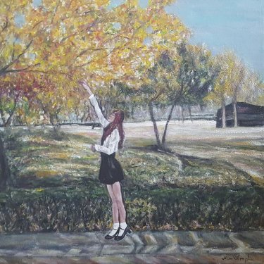 La jeune fille en automne – acrylique, 40×40 cm (2017)