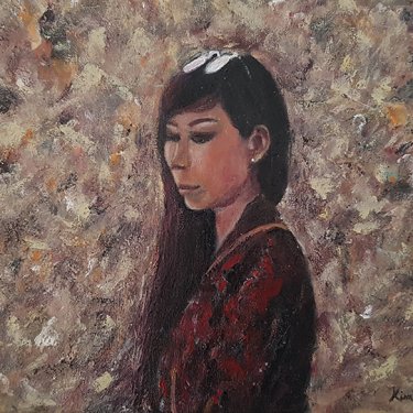 The young woman in her thoughts … – acrylic, 40×30 cm (2020)