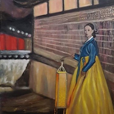 La femme à la lanterne – acrylique, 45×55 cm (2019)