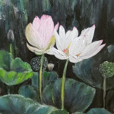 Les fleurs de lotus en toute singularité – acrylique, 25X30 cm (2020)