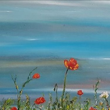 Poppies at the horizon – oil, 90×30 cm (2017)