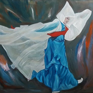 The dancer with a fluid veil – oil, 80×70 cm (2017)