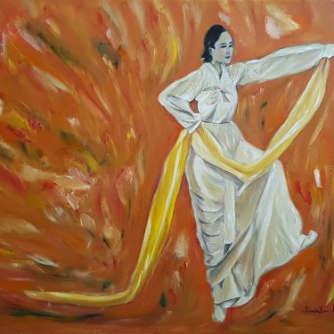 101 La femme au ruban jaune, acrylic, 80×50 cm (2017)