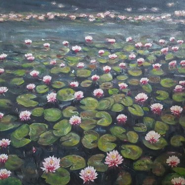 Fleurs de lotus – acrylique, 50×50 cm (2017)