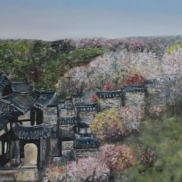 Village traditionnel – acrylique, 80×40 cm (2014)