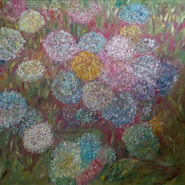 Les hortensias – huile, 60X50 cm (2017)