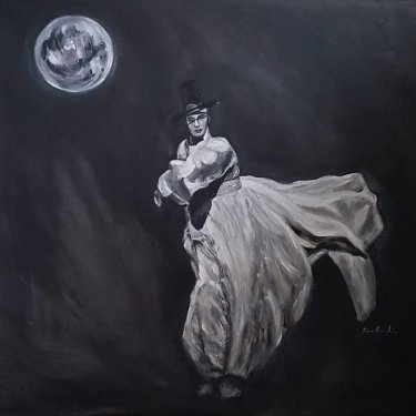 Danse sous la pleine lune, acrylique, 60×60 cm (2018)