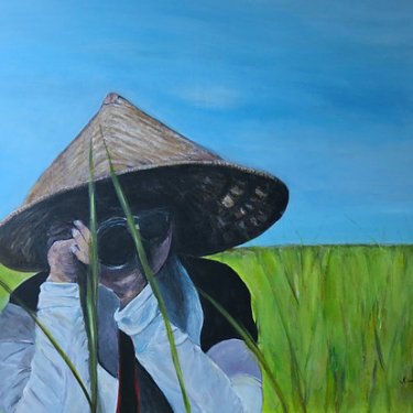 Le moine photographe – acrylique, 90×60 cm (2015)