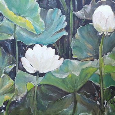 Fleurs de lotus – acrylique, 50×40 cm (2016)